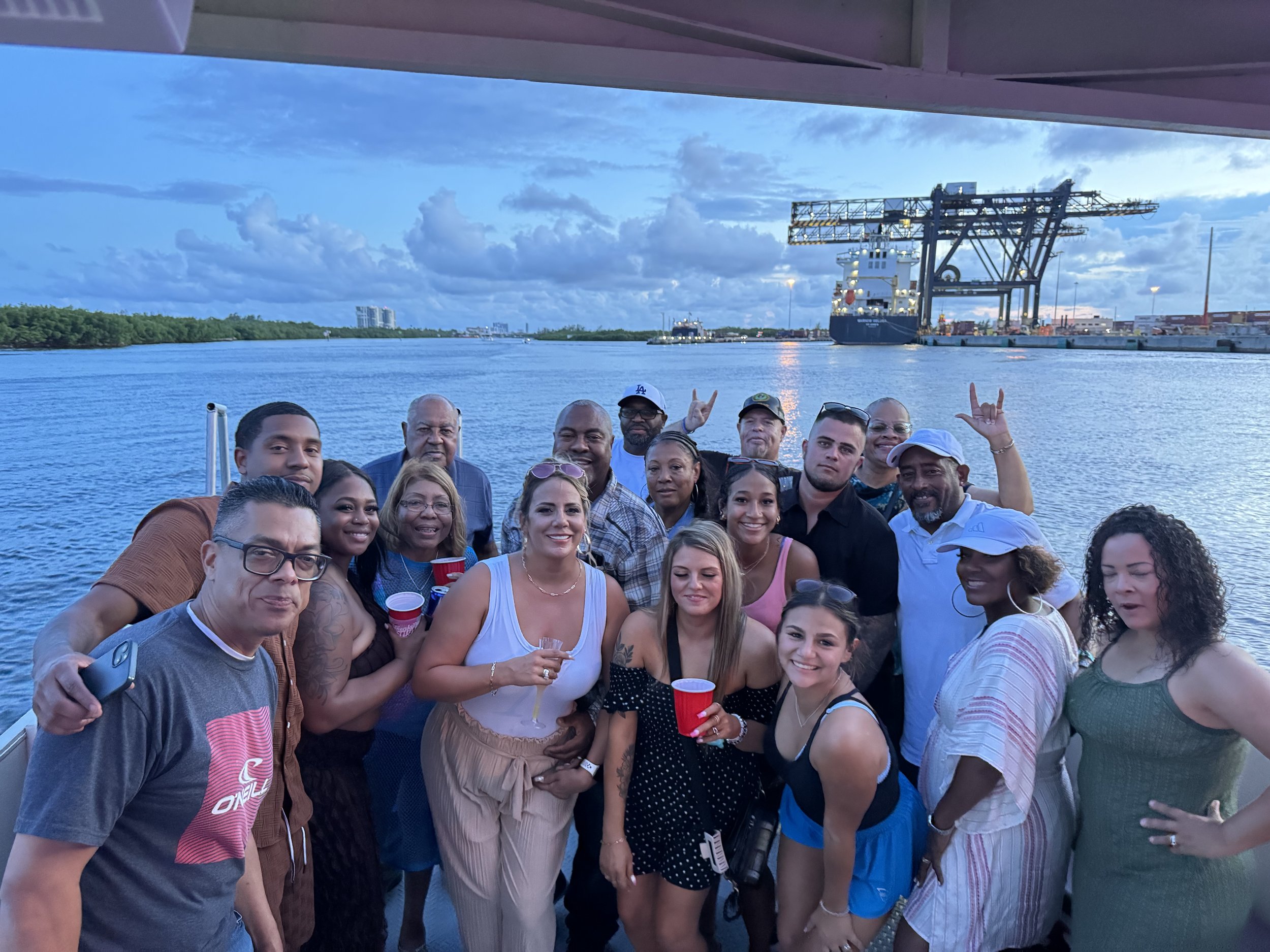 Corporate group enjoying a private Freaky Tiki charter in Fort Lauderdale